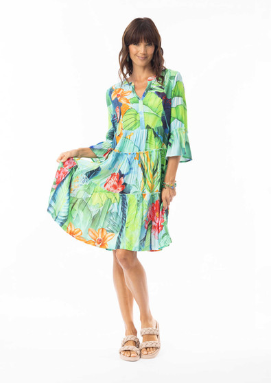 Escape by OQ RAYON FRILL Sleeve V-Neck Layer Dress in EVELIN Print (#71568) Escape by OQ RAYON FRILL Sleeve V-Neck Layer Dress in EVELIN Print (#71568)
