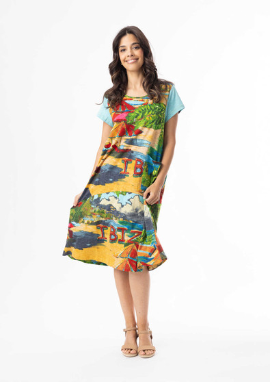 Orientique S/S Crew Neck Cotton Knit Dress in IBIZA Print (#20152 I) Orientique S/S Crew Neck Cotton Knit Dress in IBIZA Print (#20152 I)
