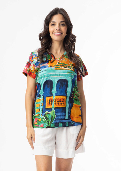 Orientique V-Neck Slim Fit Tee in OASIS Print (#23100 O)