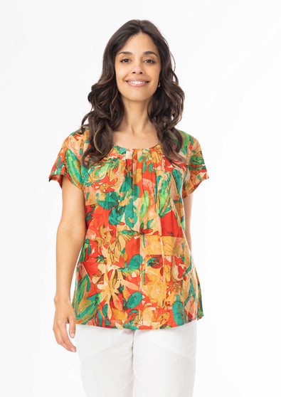 Orientique Pleat Neck Top in SAO PAULO Print (#32453)