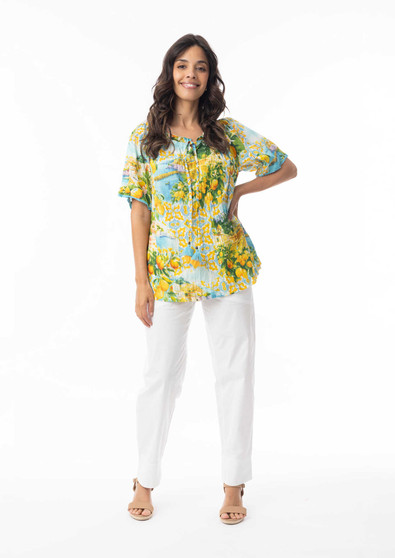 Orientique Cotton Cap Slv Top in AMALFI Print (#32443)