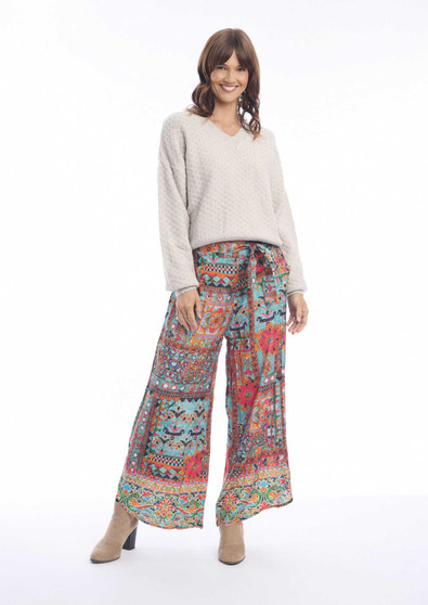 Escape by OQ Full Length Rayon Wide legged Pant in RABARI Print (#9646)