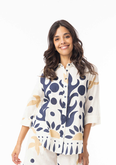 Orientique 3/4 slv Collared  Shirt in NAZCA  print (#42190)