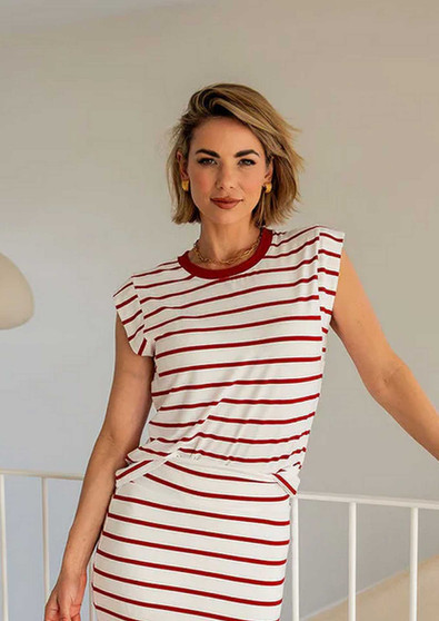 Lou Lou BAMBOO DONNA CAP SLV STRIPED TOP