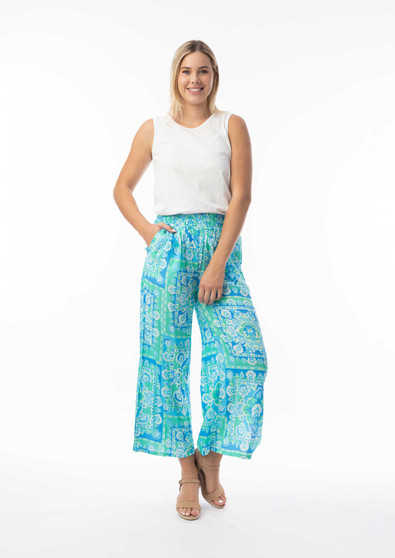 Orientique Wide Legged Pant in MONTEVIDEO AQUA (#16008)