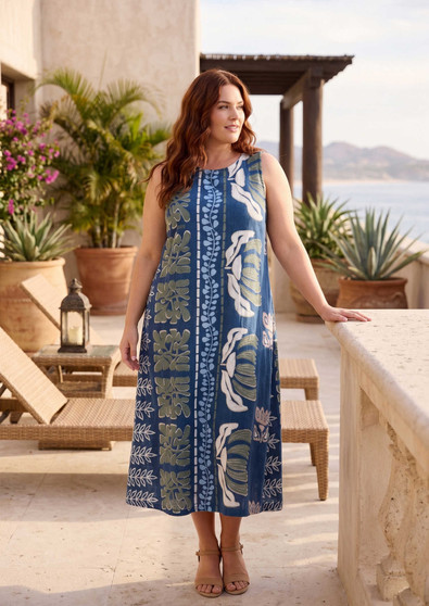 Orientique Sleeveless Maxi Dress in LIBERTE BLUE Print (#40292)