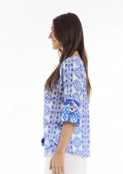 Escape by OQ Cotton Boho Top in MAALTI BLUE  (#42267)