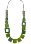 SQUARE TIMBER DISC NECKLACE IN GREEN TONES