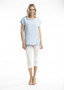 orientique linen blend rolled neck top in chambray blue