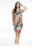 Front view of Cap Sleeve Cotton Knit Bubble Dress in abstract themed  'CAIRO' Print by Orientique