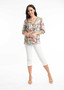 ORIENTIQUE 3/4 sleeve pleat top in Protaras Print (#22891)