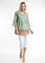 ORIENTIQUE 3/4 Sleeve Cotton pleat top in Chania print (#82169)