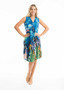 Orientique V-Neck Cotton Pleat Dress in SANTORINI Print (#20059)