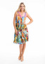 Orientique V-Neck Cotton Pleat Dress in HAVANA Print (#20059)