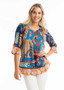 Orientique 3/4 Sleeve Cotton Pleat Top in CAMPS BAY Print (#32011)