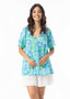 Orientique Cap Sleeve Top in MONTEVIDEO AQUA Print (#12267) Orientique Cap Sleeve Top in MONTEVIDEO AQUA Print (#12267)