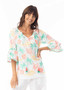 Escape by OQ frill Slv top in CORAL Print (#82204)