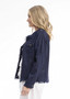 Orientique Linen Blend Fringe Jacket  in NAVY (#62843)