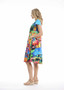 ORIENTIQUE  COTTON KNIT CAP SLEEVE DRESS IN FRENCH RESTAURANT PRINT   (#21881)