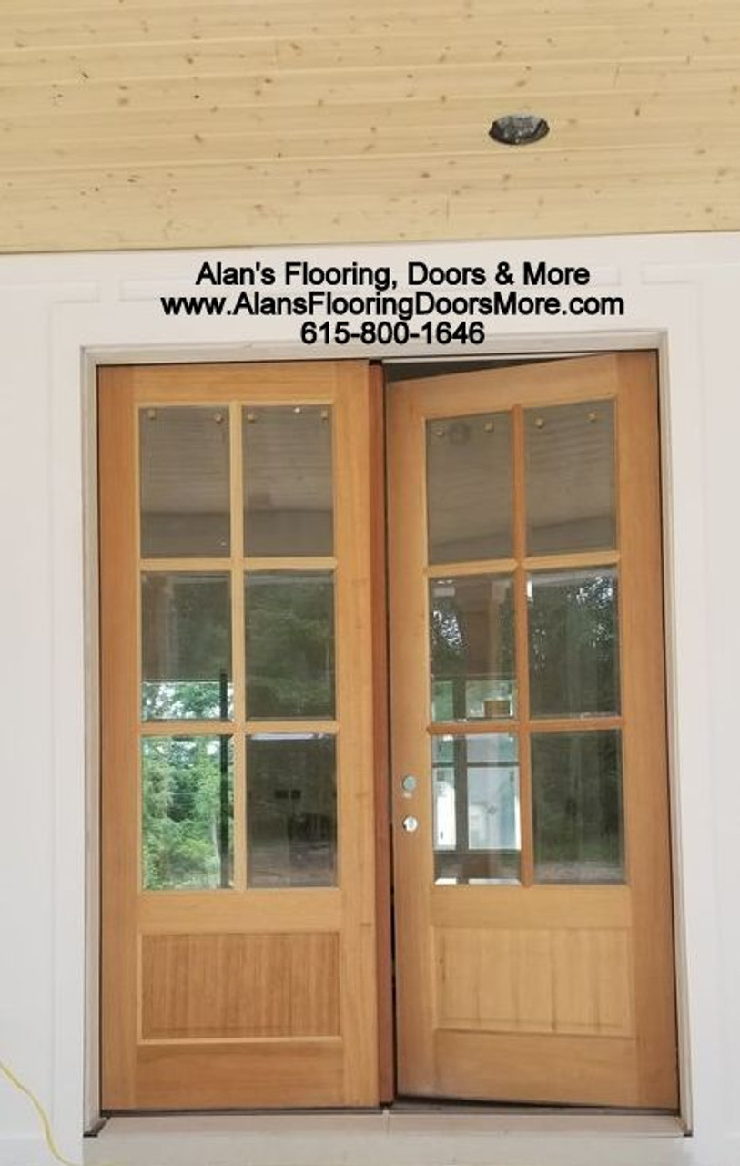 Mahogany Wood Double French Door with 10/5 Glass Prehung