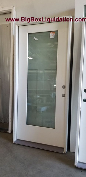 Exterior Door Full Lite Clear Glass Left-Handed Primed Fiberglass Prehung Entry Door