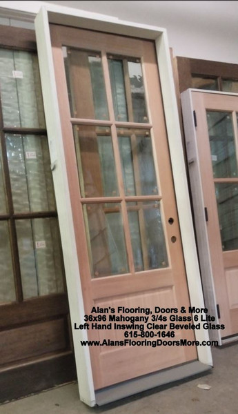 Alan's Flooring, Doors & More 
www.AlansFlooringDoorsMore.com
615-800-1646
36 in. x 96 in. Left Hand 6 Lite Insulated Beveled Glass TDL Unfinished Mahogany Wood Prehung Front Entry Door