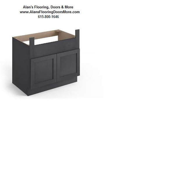 Valleywood Cabinetry Ideal Gray Shaker 36Wx34-1/2x24 RTA (Flatpack-Assembly Required) Farm House Sink Base Apron Cabinet Shaker Flat Panel SBA36