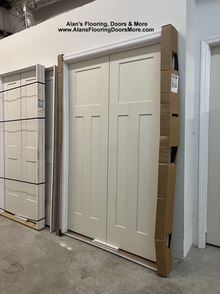 48 in. x 80 in Hollow Core 3-panel Craftsman Reversible/Universal Smooth Primed Molded Composite Double Prehung Interior Double Closet Door 