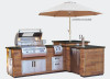 Fire Magic Custom L-Shaped BBQ Island - French Barrel Oak Base w/ Polished Black Lava Counter