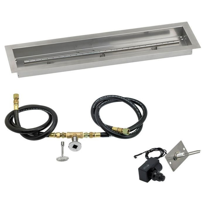 American Fire Glass 30"x 6" Linear Stainless Steel Drop-In Pan with Spark Ignition Kit - Thumbnail 2