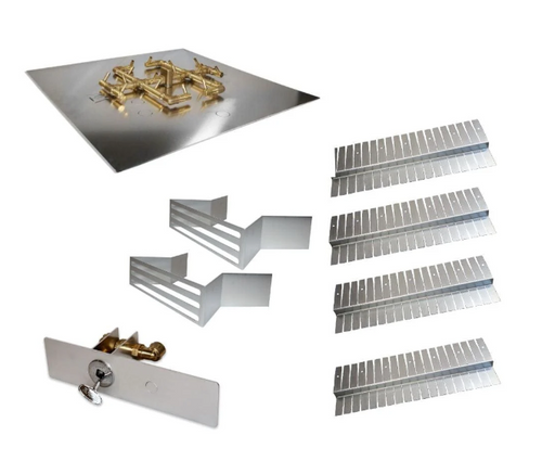 Polycor Gas Insert Kit – Square CFB180 Brass Burner with WATERSTOP®, Aluminum Plate, Mounting Bracket, Collars & Vents – Natural Gas or Propane