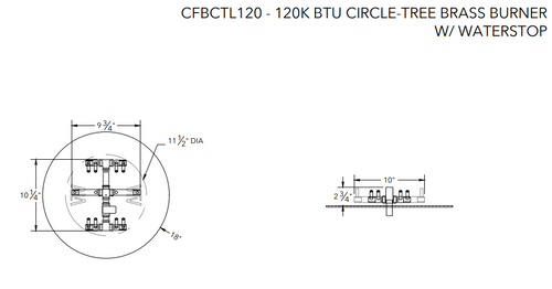 CFBCTL120 Circle Tree-Style Brass Burner – 120K BTU High-Efficiency Outdoor Gas Burner with WATERSTOP®