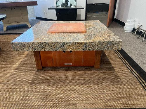 Montecito Fire Table – 42” Square Granite Top with Copper Base & Teak Legs Montecito Fire Table – 42” Square Granite Top with Copper Base & Teak Legs