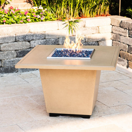 Cosmopolitan Square Fire Table - 36" x 36" Outdoor GFRC Fire Pit, 24" High, 12" Stainless Star Burner (NG/LP, Manual or Bluetooth FyreStarter, Internal LP Storage)