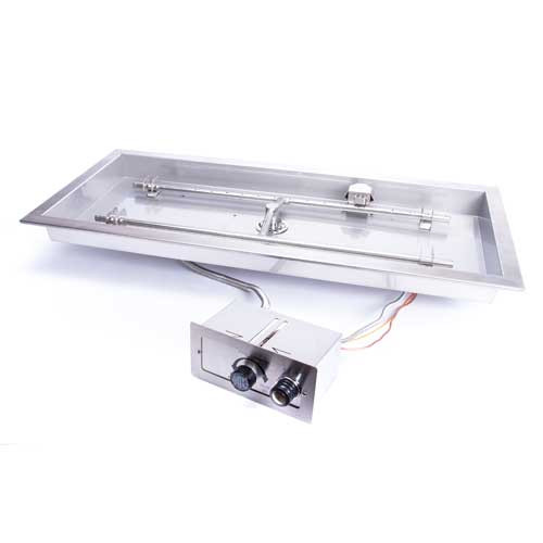 HPC 24" x 12" Rectangle Bowl Pan EI Series Fire Pit Insert – Stainless Steel Electronic Ignition with Remote Flame Control