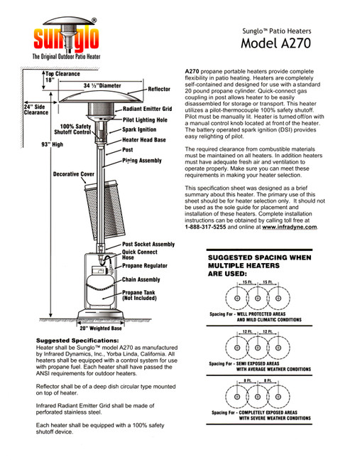Sunglo A270 SS Fine Gas Patio Heater