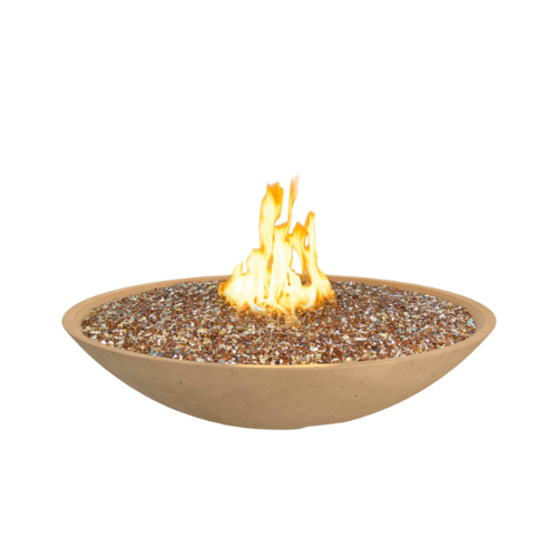 Marseille Fire Bowl - 48" Dia GFRC Outdoor Fire Feature, Low Profile, 16" Stainless Star Burner (NG/LP, Manual or Bluetooth FyreStarter, Optional Waterspout)