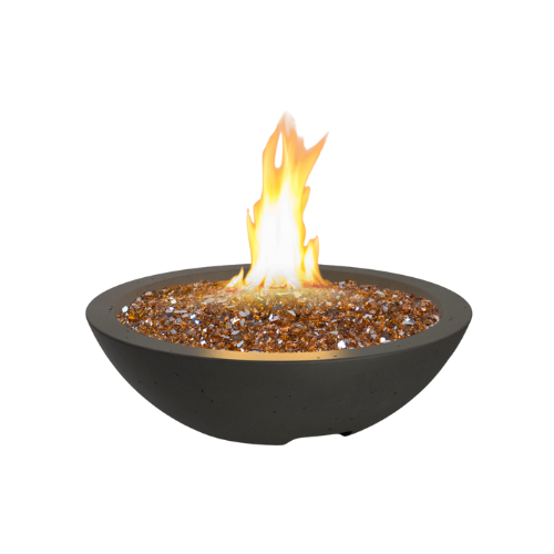 Marseille Fire Bowl - 24" Dia GFRC Outdoor Fire Feature, Ultra–Low Profile, 12" Stainless Star Burner (NG/LP, Manual Flame Sensing Only)