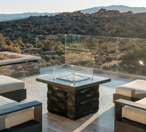 Voro Fire Table - 36" x 36" GFRC Outdoor Fire Pit, 24" High, 12" Stainless Star Burner (NG/LP, Manual Flame Sensing, Internal 5-Gal LP Storage)