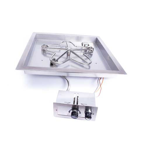 HPC Fire 24" Square Bowl EI Series Fire Pit Insert – Stainless Steel with Electronic Ignition & 125K BTU Burner