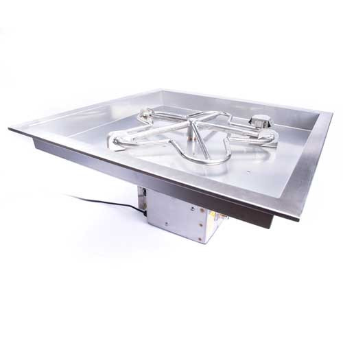 HPC Fire 30" Square Bowl EI Series Fire Pit Insert – Stainless Steel with 200K BTU Penta Burner & Electronic Ignition