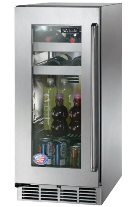 Perlick Signature Series 15-Inch Left-Hinge Outdoor Undercounter Beverage Center - Panel Ready Glass Door - HP15BO-4-4L