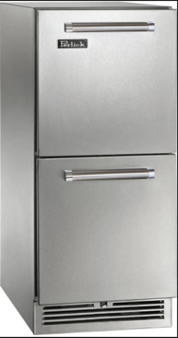 Perlick 15-Inch Signature Series Outdoor Built-In Counter Depth Drawer Refrigerator with 2.8 cu. ft. Capacity in Stainless Steel - HP15RM-4-5