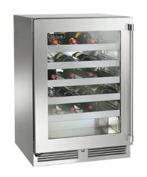 Perlick Signature Series 24-Inch Right-Hinge Outdoor Undercounter Single Zone Wine Reserve - Stainless Steel Glass Door - HP24WO-4-3R