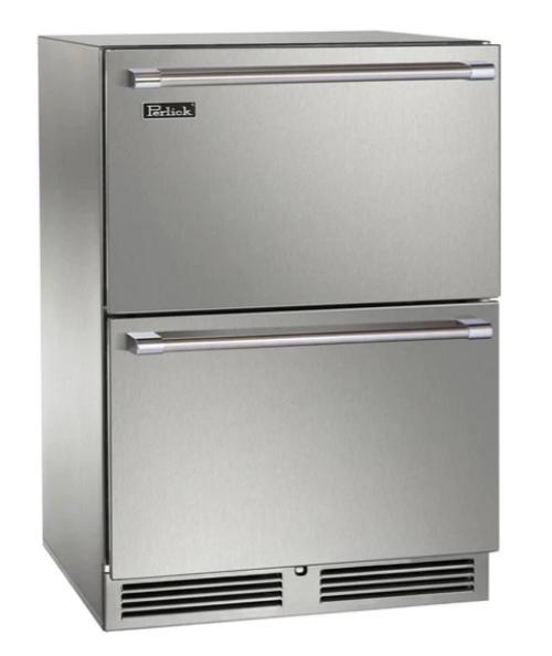 Perlick 24-Inch Signature Series Outdoor Built-In Counter Depth Drawer Refrigerator with 5 cu. ft Capacity in Stainless Steel - HP24ZM-4-5