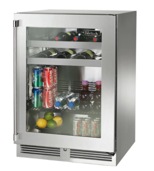 Perlick 24" Signature Series Outdoor Built-In Glass Door Beverage Center with 5.2 cu. ft. Capacity in Stainless Steel - HP24BM-4-3R