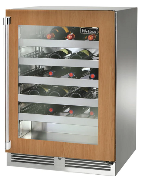Perlick 24" Signature Series Built-In Wine Cooler with 45 Bottle Capacity Single Zone with Glass Door in Panel Ready - HP24WM-4-4L