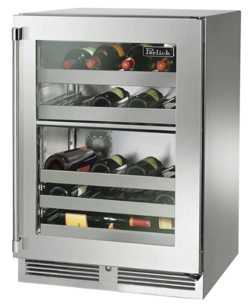 Perlick 24" Signature Series Built-In Wine Cooler with 32 Bottle Capacity Dual Zone with Glass Door in - HP24DM-4-3R