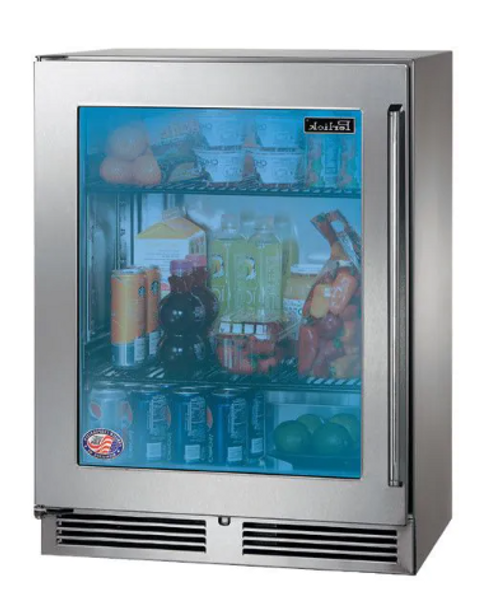 Perlick Shallow Depth Signature Series Sottile Outdoor Refrigerator - Wood Overlay Glass Door - Right Hinge - HH24RO-4-4R
