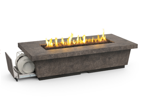 Contempo LP Select Long Fire Table - 76" x 36" GFRC Outdoor Propane Fire Pit, 48" Stainless Linear Burner (LP Only, Manual Flame Sensing, Hidden Tank Drawer)